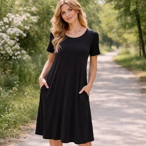 Sigrid Olsen Black Midi Knit Dress NWT Stretch Travel Dress Pockets Size Medium